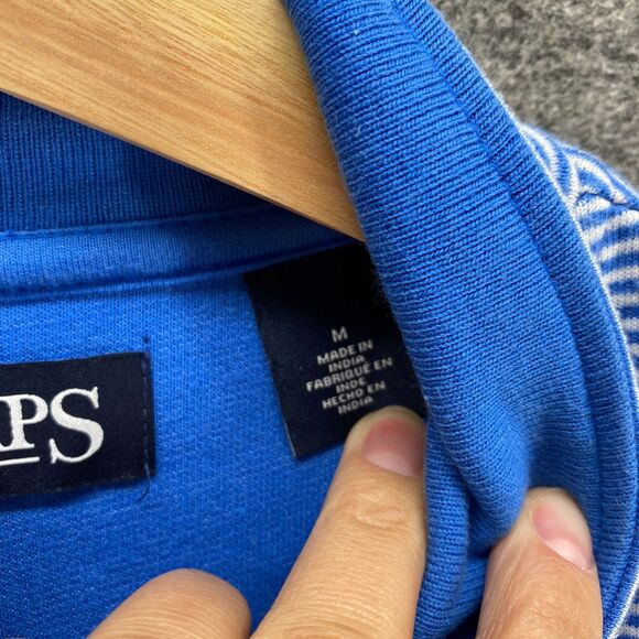 Chaps Sweater Pullover Men M Medium Blue Striped High Neck Knit Long Sleeve - Picture 6 of 10